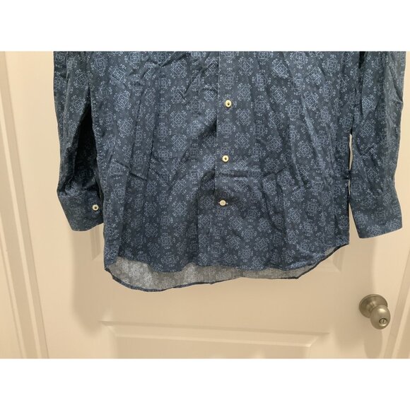 Peter Millar Button Up Shirt MEDIUM Mens Long Sleeve Blue Print - Picture 4 of 8